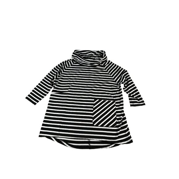 Shannon Passero Black White Striped Cowl Neck Shirt Women's M Tunic Top Pockets - Picture 1 of 8